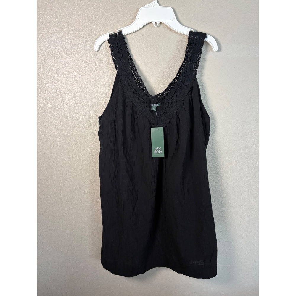 Wild Fable Black Crochet Lace Trim V-Neck Crinkle Sleeveless Dress Small NWT